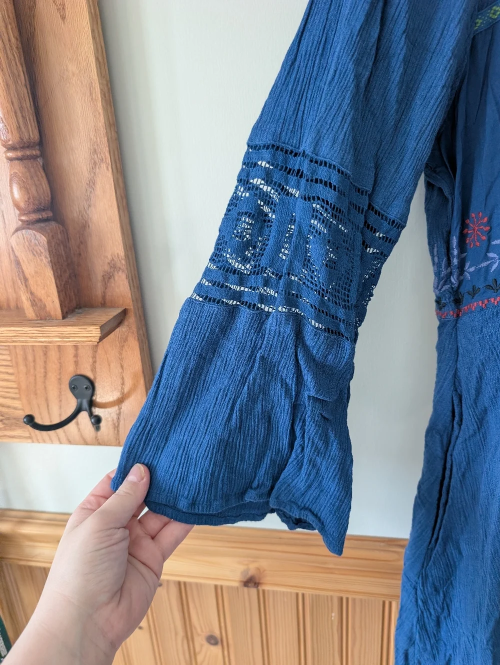 Gudrun Sjoden Embroidered Cotton Floral Folklore Button Down Mini Dress Size L - Picture 2 of 8